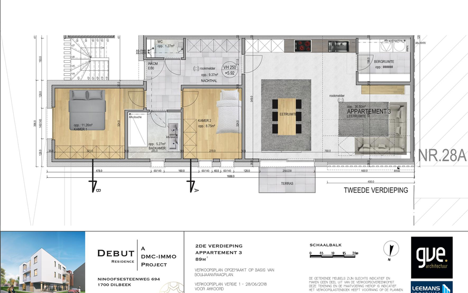 ** REEDS 80 % VERKOCHT ** Leemans Immobiliën biedt u dit nieuwbouwproject aan te Dilbeek - Schepdaal. Het project zal opgeleverd worden in het najaar van 2019.
Het project houdt 4 appartementen in tussen 89 m² en 93 m² en elkeen voorzien van 2 slaapkam